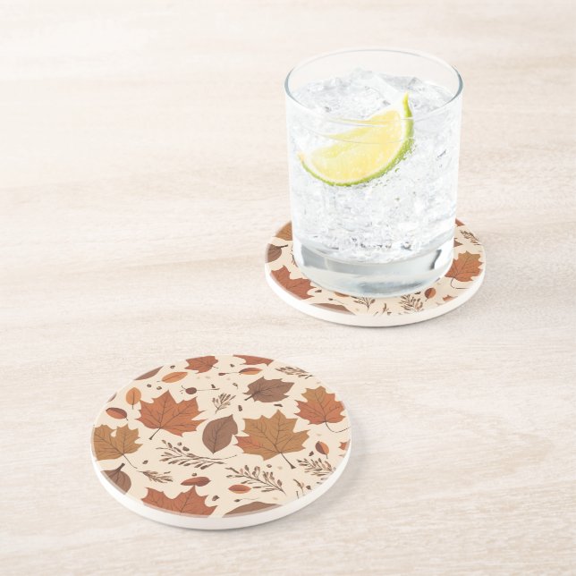 Rustic Terracotta Maple Leaves Autumn Wedding Coaster (Side)