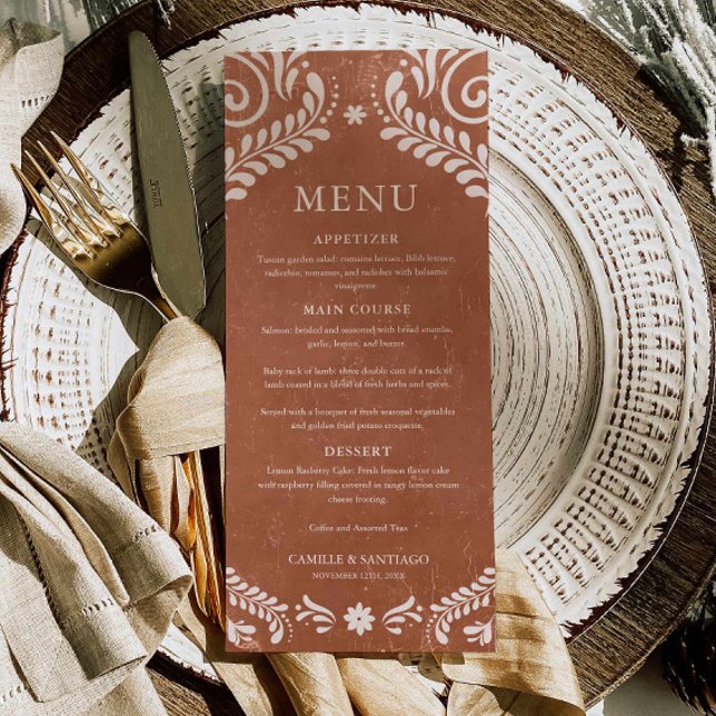 Rustic Terracotta Mexico Menu Card (Terracotta Talavera Wedding Menu Card)