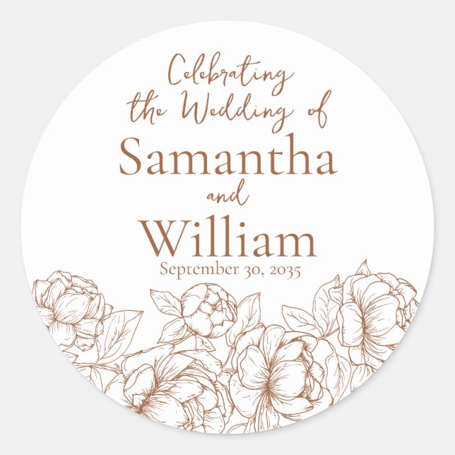 Rustic Terracotta Modern Boho Floral Wedding Classic Round Sticker (Front)