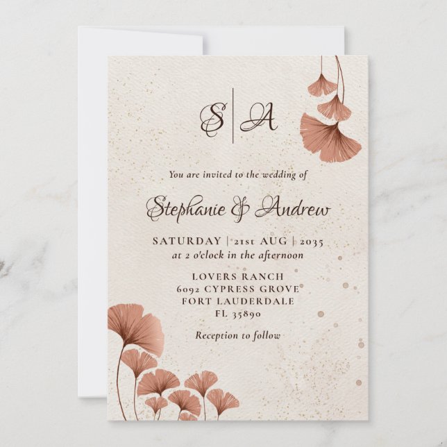 Rustic Terracotta & Monogram Watercolor Wedding  Invitation (Front)