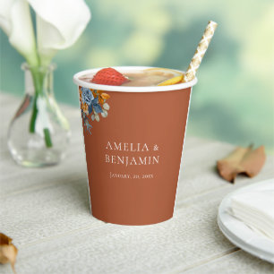 Rustic Terracotta Orange Navy Blue Rust Wedding Paper Cups