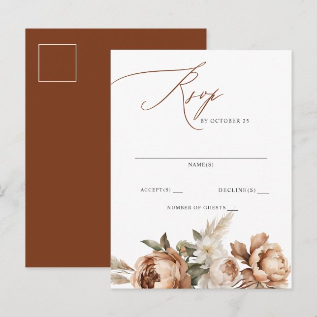 Rustic Terracotta Pampas Boho Floral Fall RSVP Postcard (Front/Back)