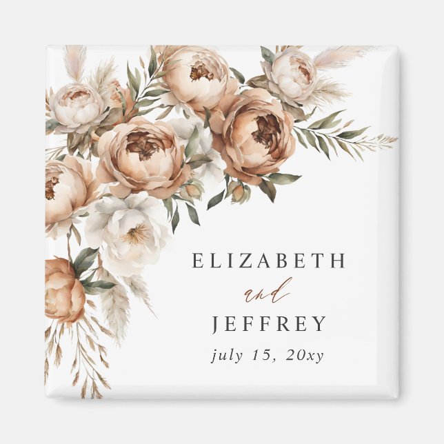 Rustic Terracotta Pampas Boho Floral Fall Wedding Magnet (Front)