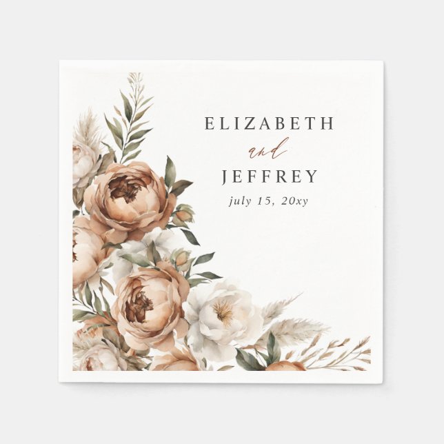 Rustic Terracotta Pampas Boho Floral Fall Wedding  Napkin (Front)