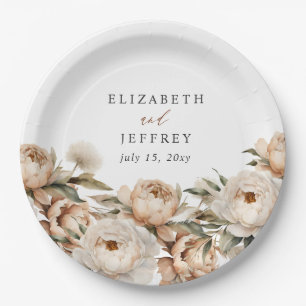 Rustic Terracotta Pampas Boho Floral Fall Wedding Paper Plate