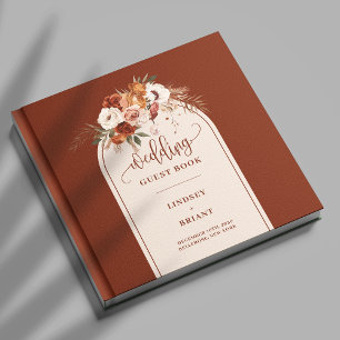 Rustic Terracotta Pampas Grass Boho Arch Wedding   Guest Book