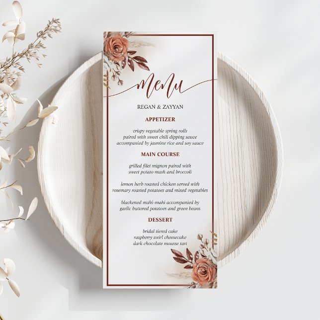 Rustic Terracotta Pampas Grass Floral Wedding Menu (Creator Uploaded)