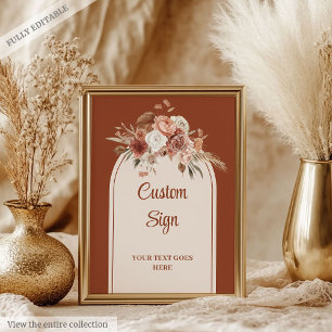 Rustic Terracotta Pampas Sage Boho Floral Wedding  Poster