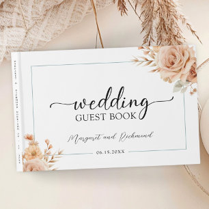 Rustic Terracotta Rose Floral Wedding Guest Book
