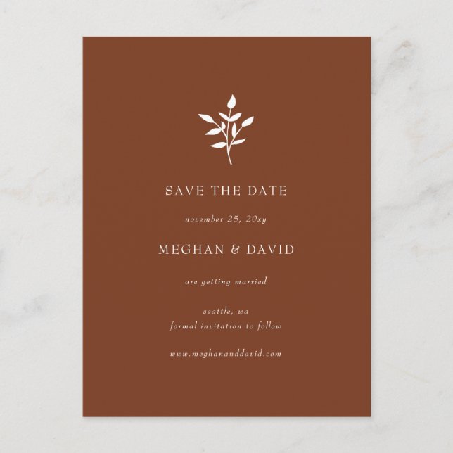 Rustic Terracotta Simple Botanical Save The Date Announcement Postcard (Front)