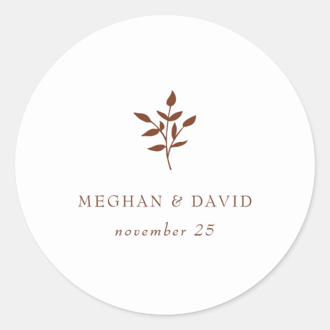 Rustic Terracotta Simple Modern Botanical Wedding Classic Round Sticker (Front)