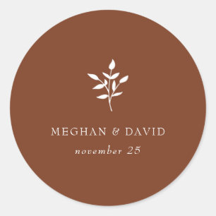 Rustic Terracotta Simple Modern Botanical Wedding Classic Round Sticker