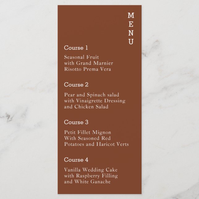 Rustic Terracotta Simple Modern Wedding  Menu (Front)