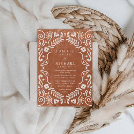 Rustic Terracotta Talavera Mexican Wedding Invitation
