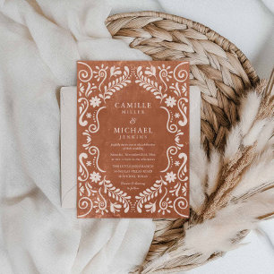 Rustic Terracotta Talavera Mexican Wedding Invitation