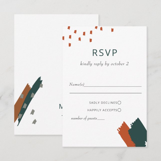 Rustic Terracotta Teal Abstract Modern Wedding RSVP Card (Front/Back)