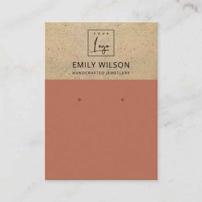 RUSTIC TERRACOTTA TEXTURE LOGO EARRING DISPLAY BUSINESS CARD (Front)