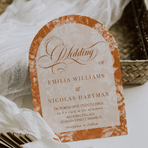 Rustic Terracotta Toile  Wedding Invitation