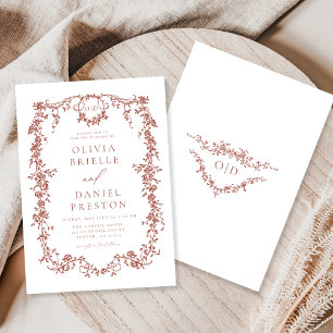 Rustic Terracotta Victorian Boho Monogram Wedding Invitation