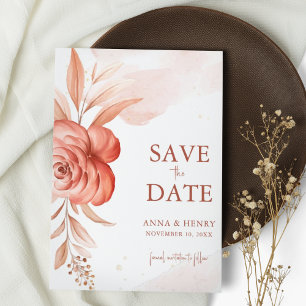Rustic Terracotta Watercolor Floral Wedding Save The Date