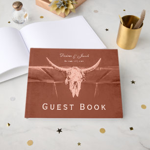 Rustic Terracotta Western Bull Cow Skull Guest Book