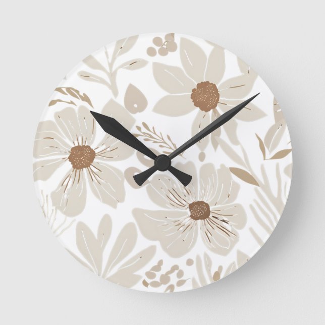 Rustic Terracotta Wildflower Boho Eclectic Design Round Clock (Front)