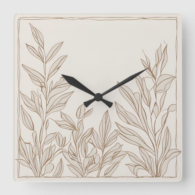 Rustic Terracotta Wildflower Boho Eclectic Design Square Wall Clock (Front)