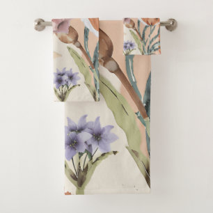 Rustic Terracotta Wildflower Boho Vintage Earthy  Bath Towel Set