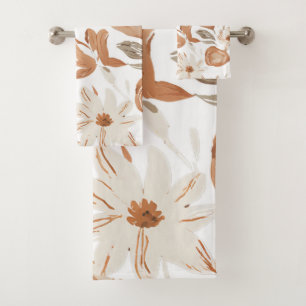 Rustic Terracotta Wildflower Boho Vintage Earthy  Bath Towel Set