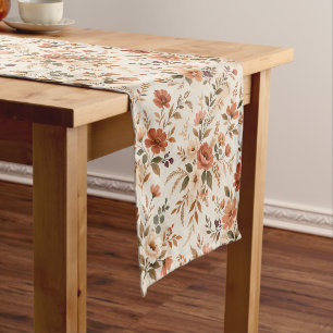 Rustic Terracotta Wildflower Botanical Pattern Short Table Runner