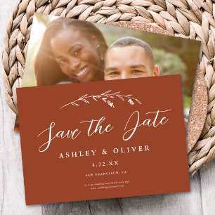 Rustic Terracotta Wildflower + Photo Save The Date Invitation