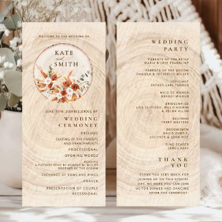 Rustic Terracotta Wood Cut Wedding Program