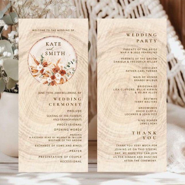Rustic Terracotta Wood Cut Wedding Program (Creator Uploaded)