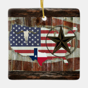 Rustic Texas Lone Star Texas Long Horn Ceramic Orn Ornament