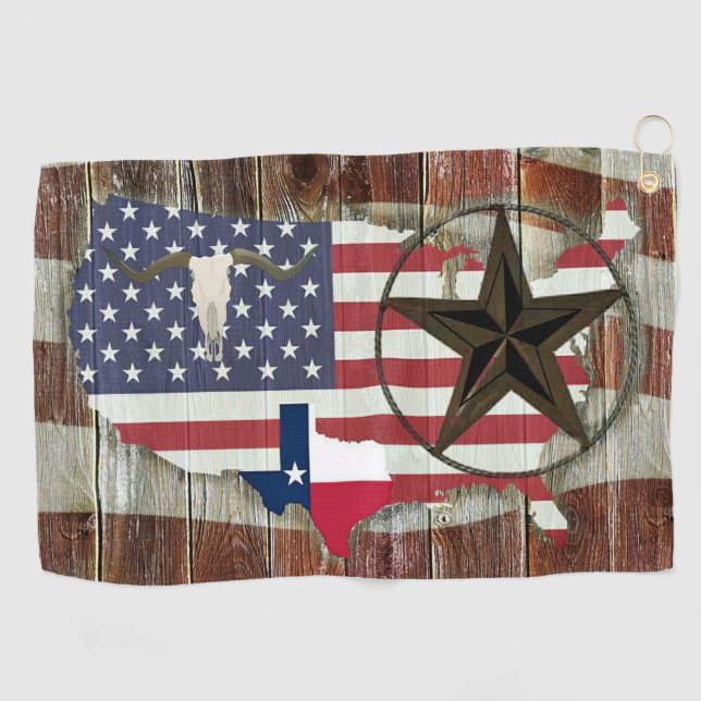Rustic Texas Lone Star Texas Long Horn Golf Towel (Horizontal)