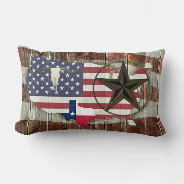 Rustic Texas Lone Star Texas Long Horn Lumbar Cushion (Front)