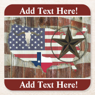 Rustic Texas Lone Star Texas Long Horn Square Pape Paper Coaster