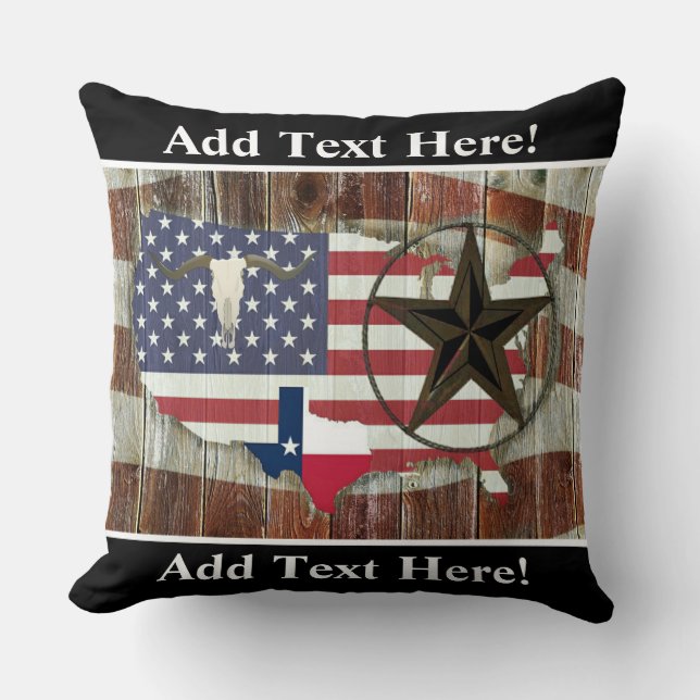 Rustic Texas Lone Star Texas Long Horn Throw Pillo Cushion (Front)