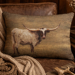 Rustic Texas Longhorn Cow Decorative Cushion