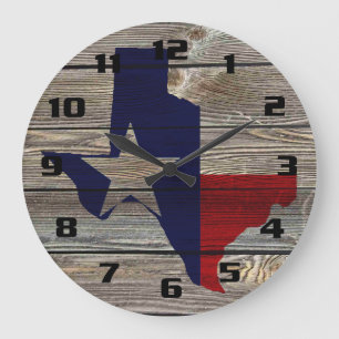 Rustic Texas on Authentic looking wood Large Clock