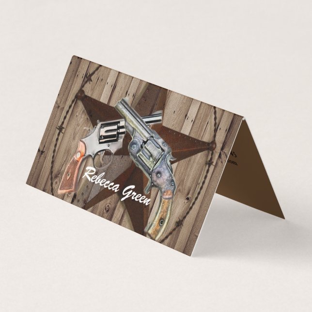 rustic texas star cowboy western country pistols business card (Front)