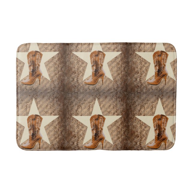 Rustic Texas Star Western Country Cowgirl Boot Bath Mat (Front)