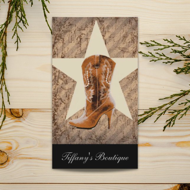 Rustic Texas Star Western Country Cowgirl Boot Business Card (Rustic Texas Star Western Country Cowgirl Boot Business Card)