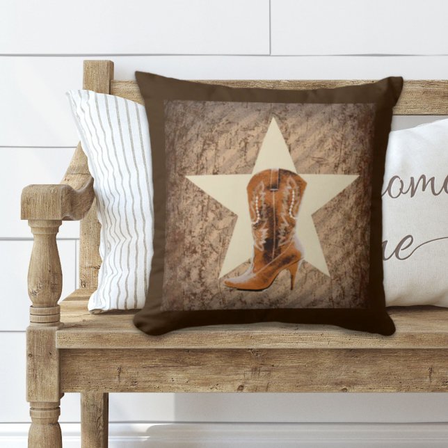 Rustic Texas Star Western Country Cowgirl Boot Cushion (Rustic Texas Star Western Country Cowgirl Boot Throw Pillow)