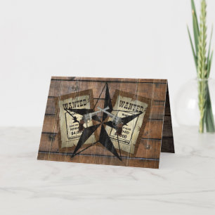 Rustic Texas Star Western Dual Pistols Wanted Sign Card
