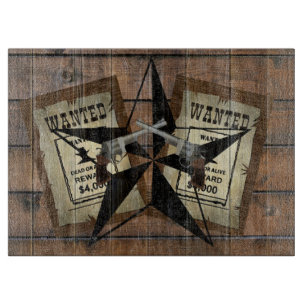 Rustic Texas Star Western Dual Pistols Wanted Sign Cutting Board