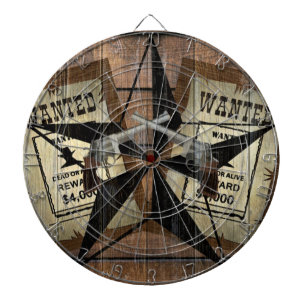 Rustic Texas Star Western Dual Pistols Wanted Sign Dartboard