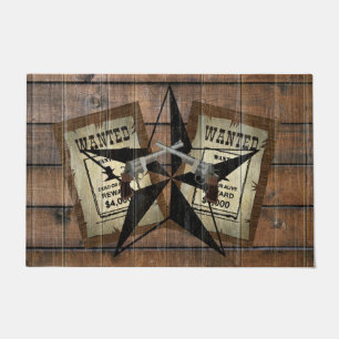 Rustic Texas Star Western Dual Pistols Wanted Sign Doormat