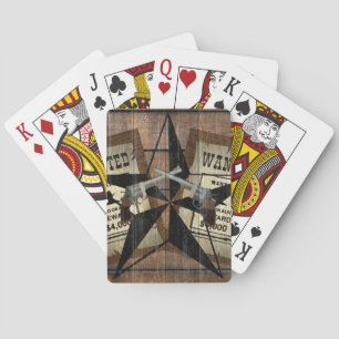Rustic Texas Star Western Dual Pistols Wanted Sign Playing Cards