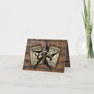 Rustic Texas Star Western Dual Pistols Wanted Sign Thank You Card
